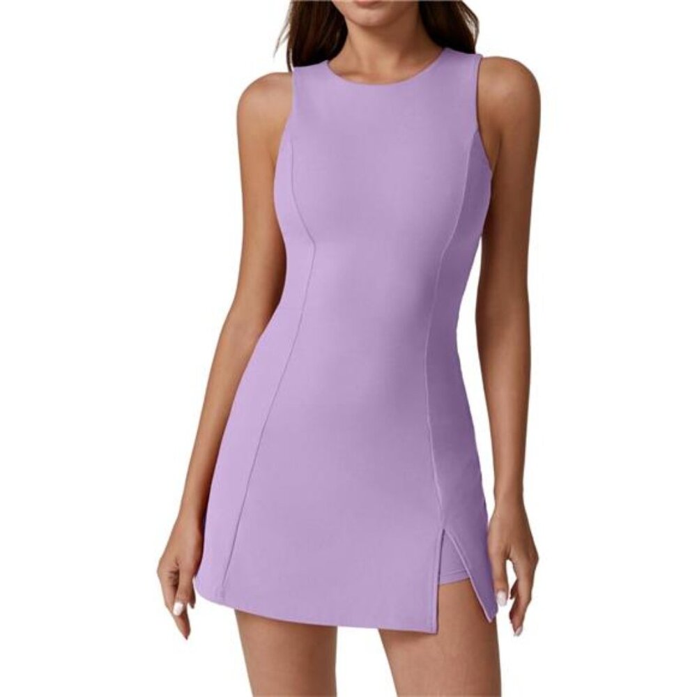 Womens Crew Neck Dress Sleeveless Light Purple